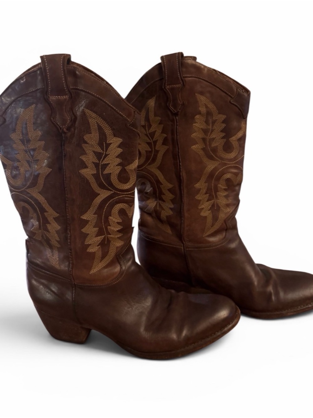 Sartore Brown Leather Western Heeled Boots with Tan Stitching